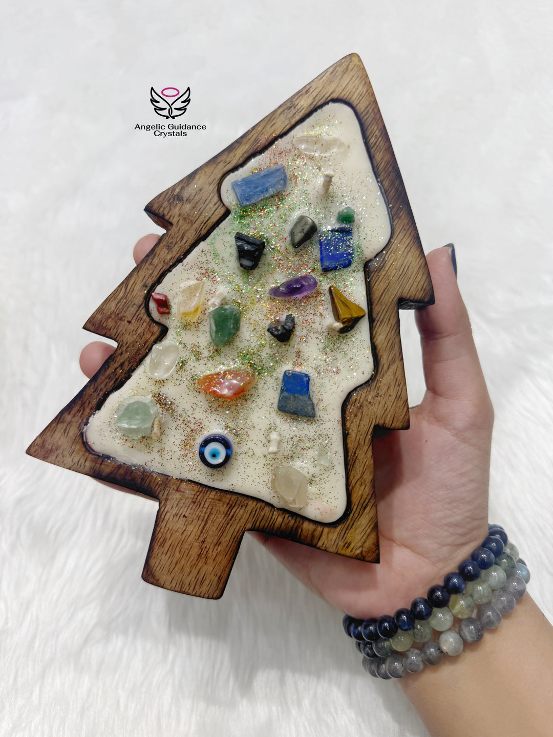 Christmas Wooden Crystals Candle