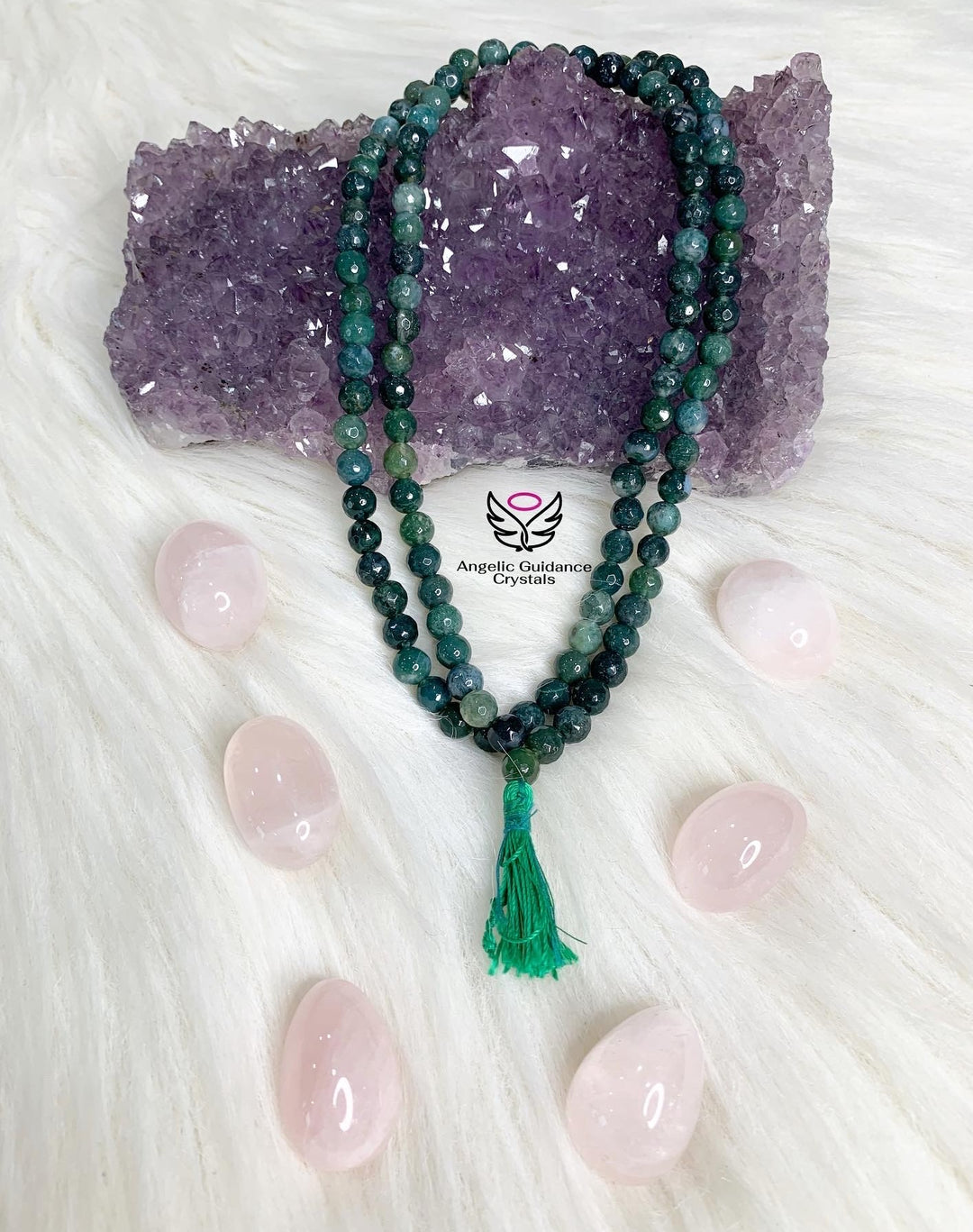 Moss Agate Faceted Mala 108 Beads