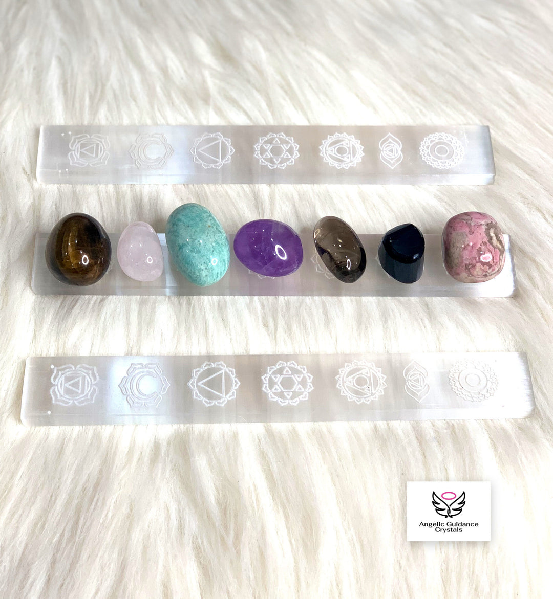 Selenite Seven Chakra Engraved Wand