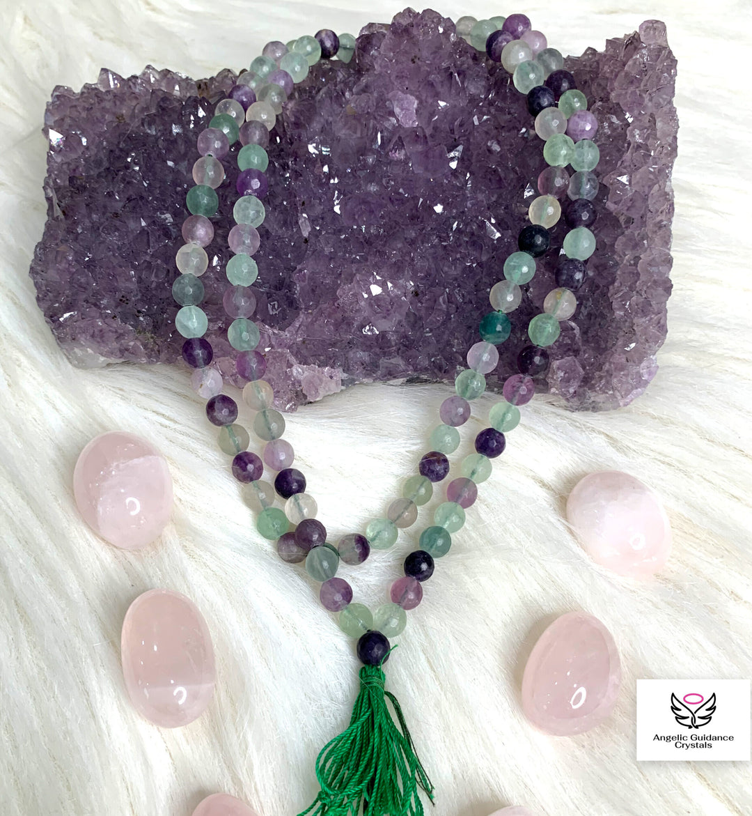 Rainbow Fluorite Faceted Mala 108 Beads