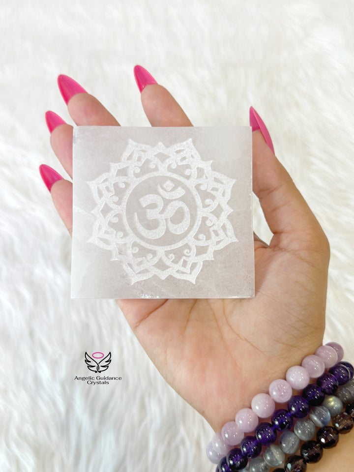 Selenite Om Coaster Medium
