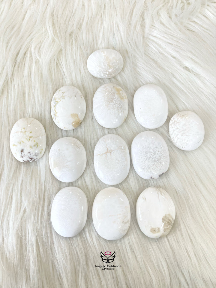 White Scolecite Palmstone