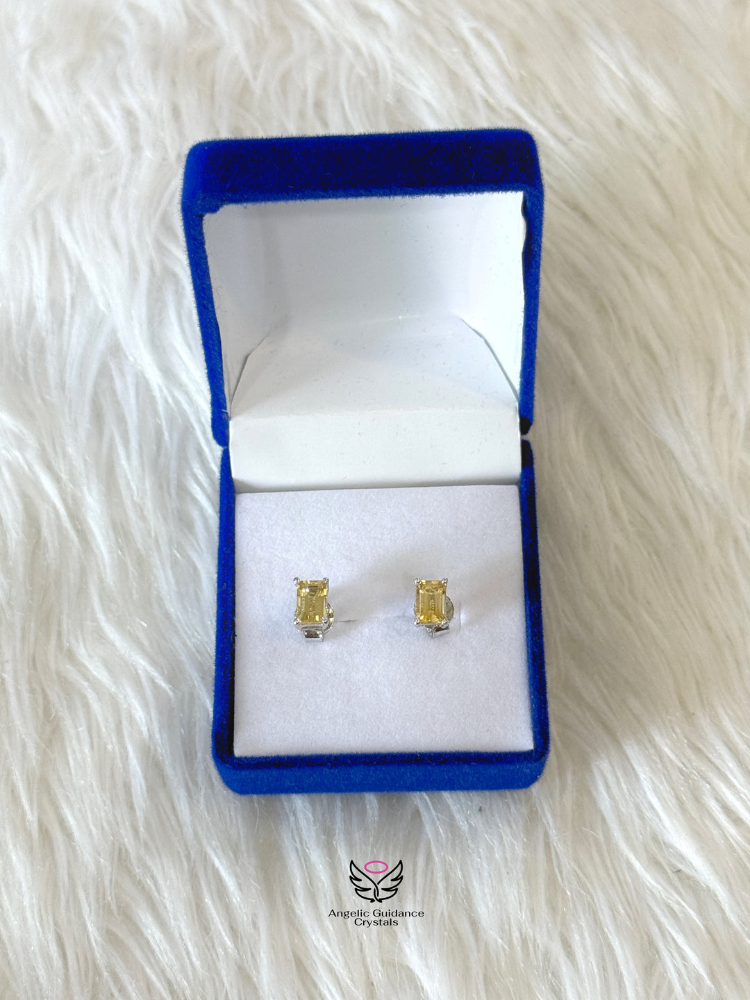 Citrine Silver Earrings Rectangle