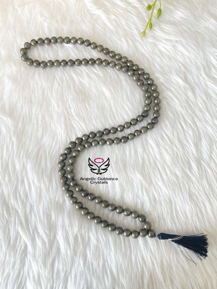 Pyrite Round Mala 108 Beads