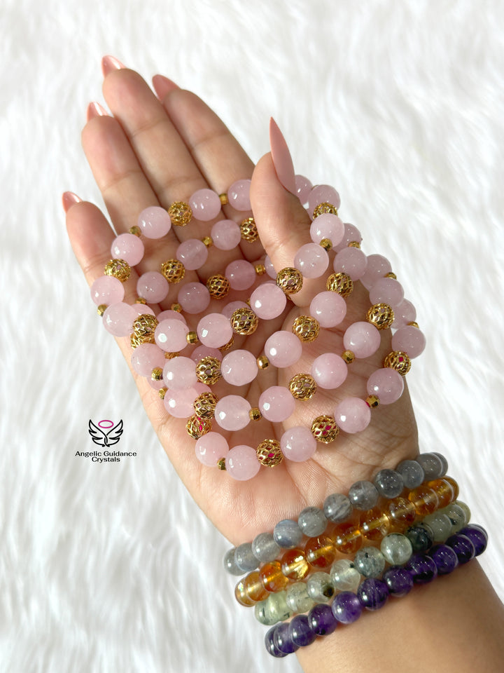 Rose Quartz Faceted Bracelet With Charms