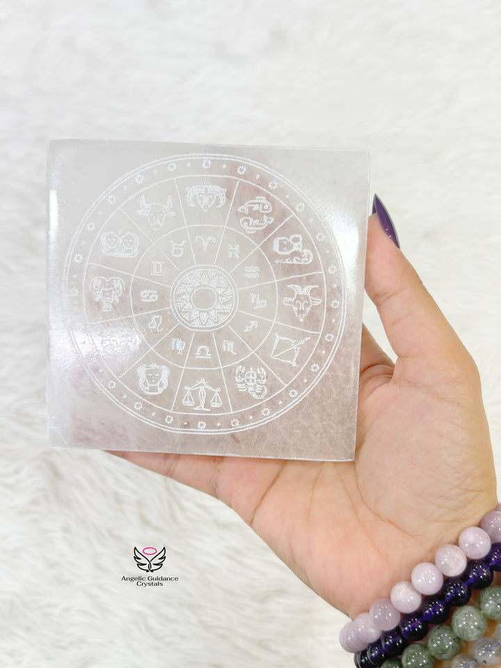 Selenite Zodiac Square Plate Medium