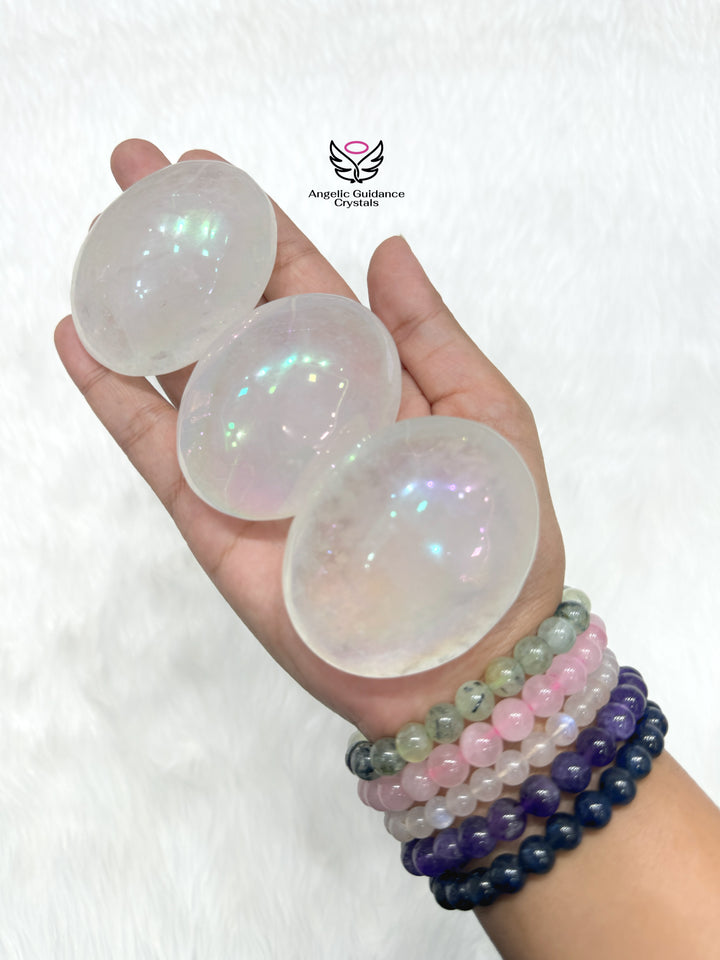 Angel Aura Quartz Palm Stone