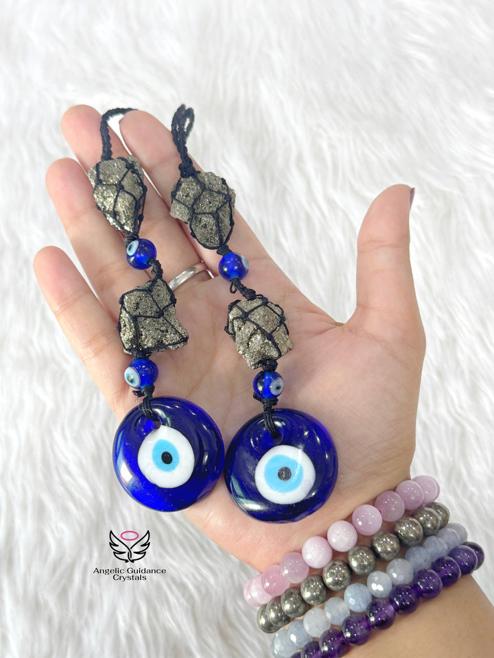 Pyrite Double Evil Eye Hanging