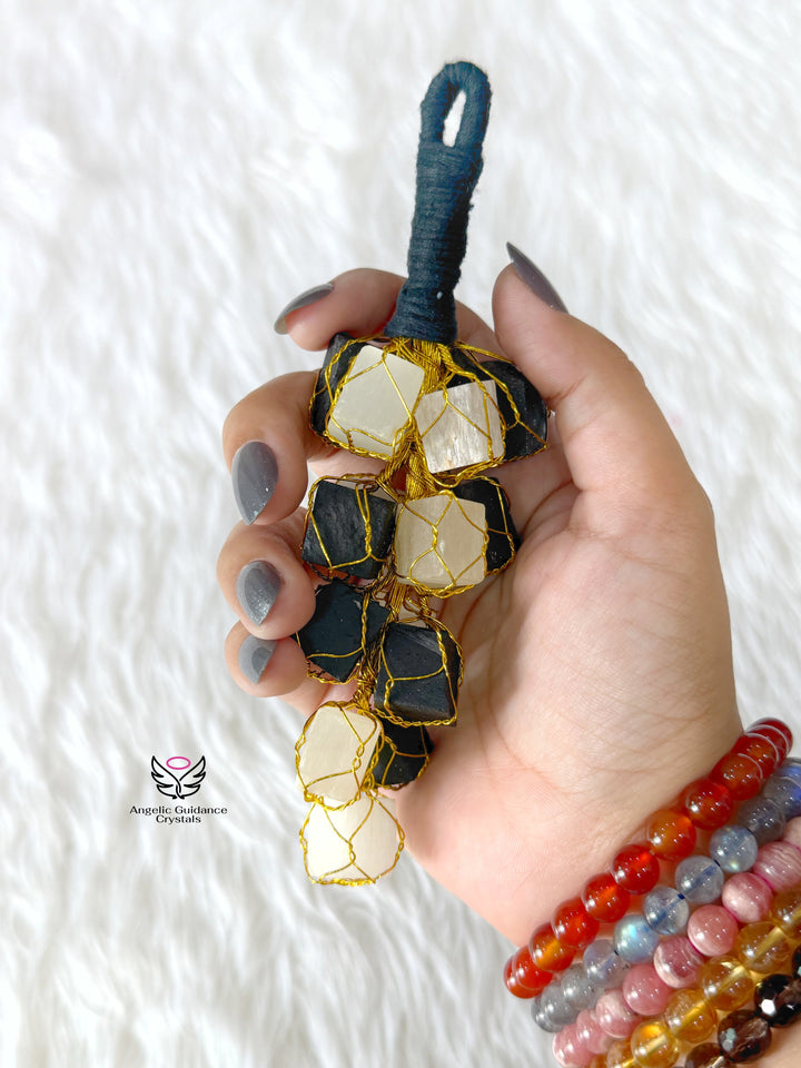 Selenite &amp; Tourmaline Hanging For Aura Protection