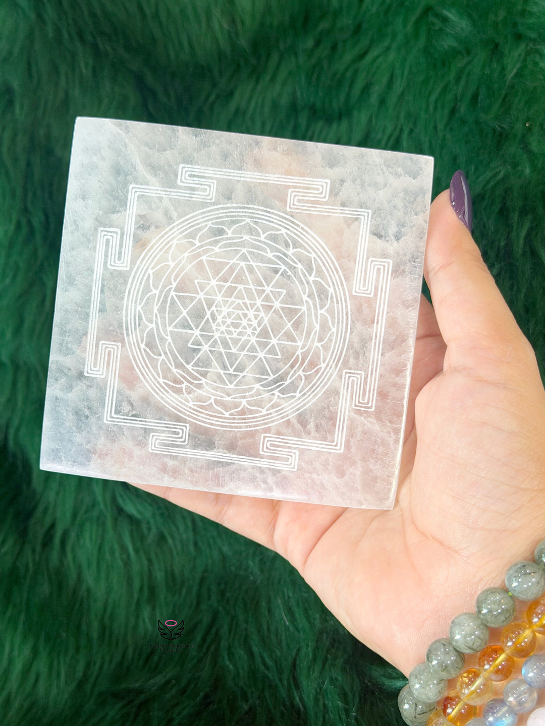 Selenite Shree Yantra Plate Medium