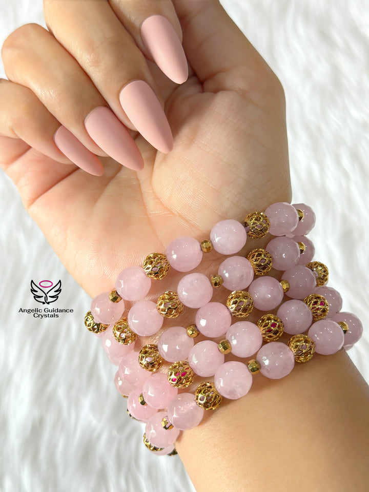 Rose Quartz Faceted Bracelet With Charms