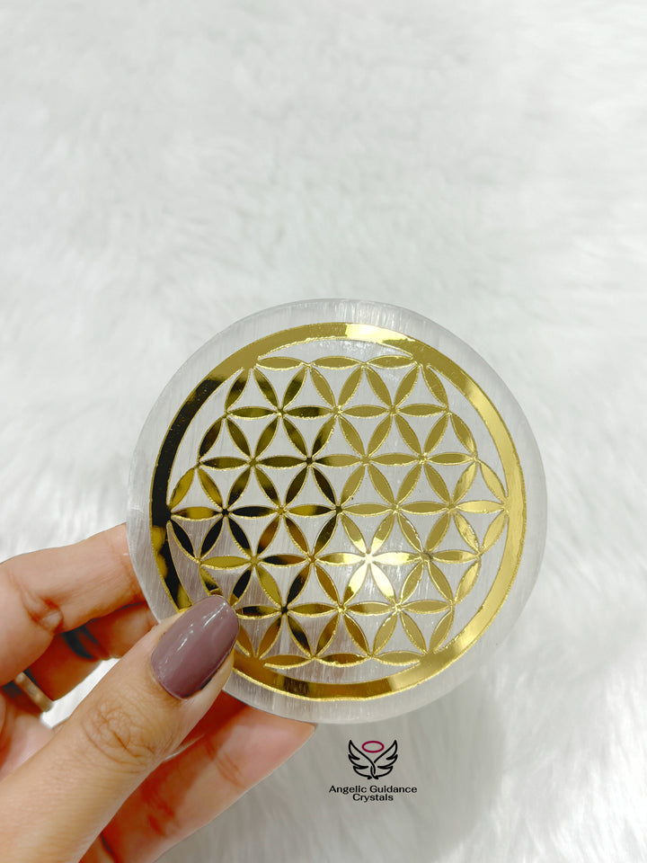 Selenite Flower Of Life Coaster Medium