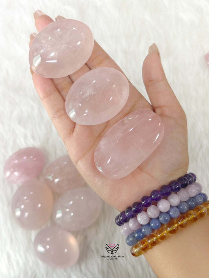 Rose Quartz Palm Stone Medium AAA