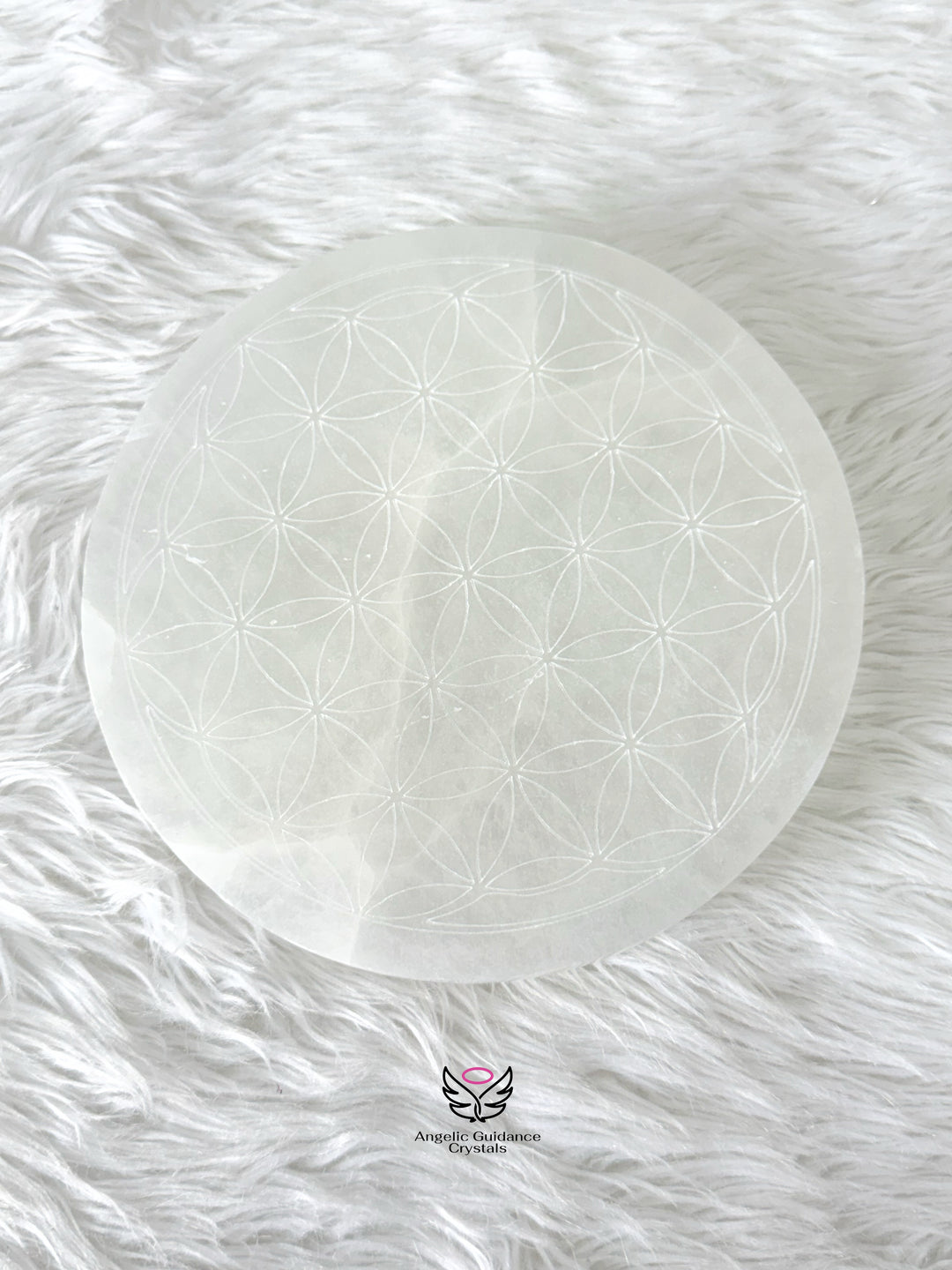 Selenite Flower of Life Round Plate Large