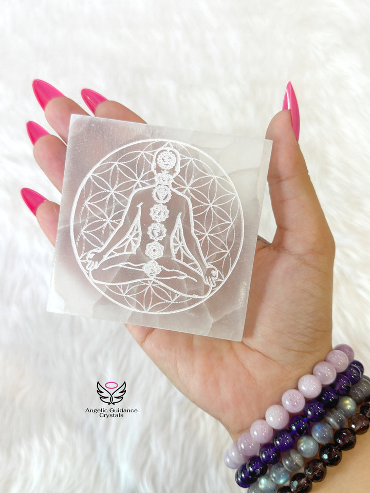 Selenite Seven Chakra Plain Coaster Medium