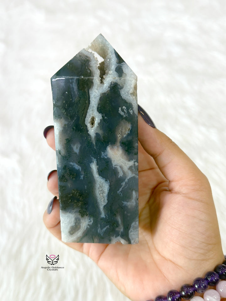Moss Agate Druzy Tower 3