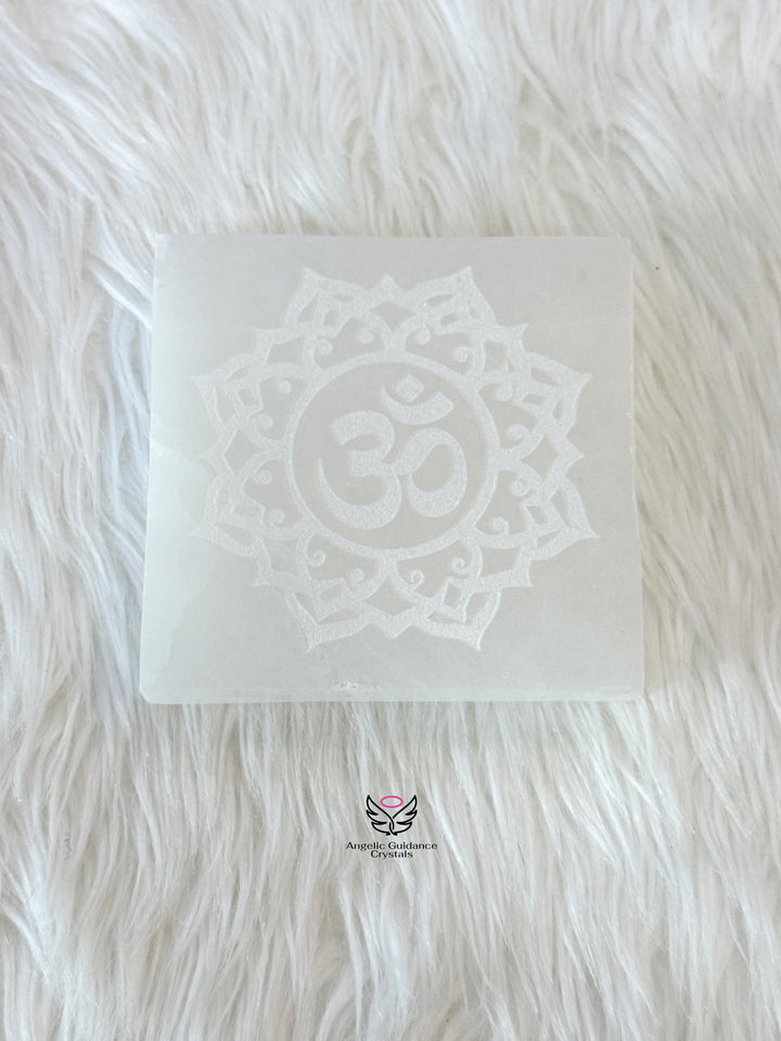 Selenite Om Coaster Medium