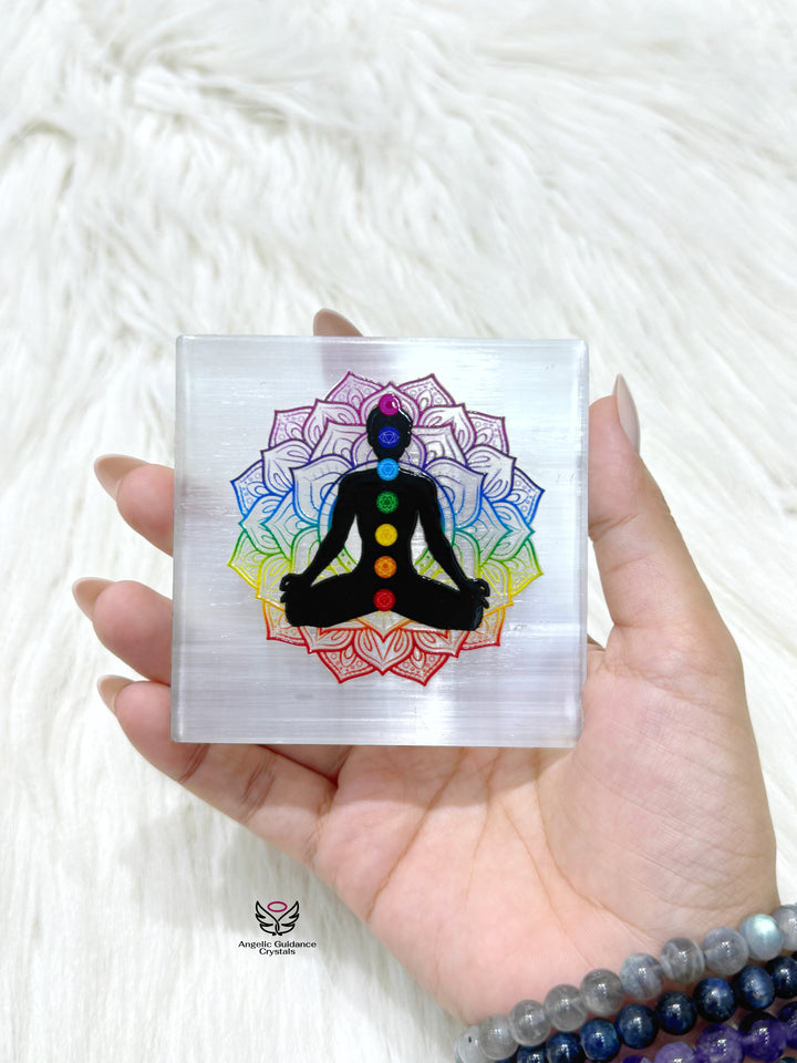 Selenite Seven Chakra Coaster Medium