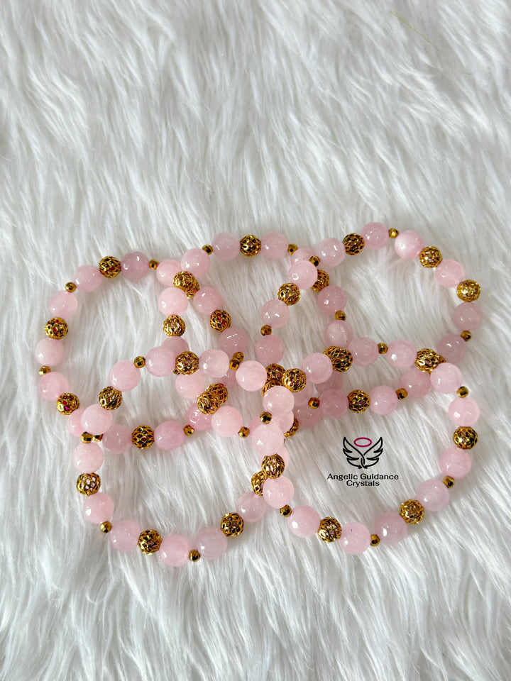 Rose Quartz Faceted Bracelet With Charms