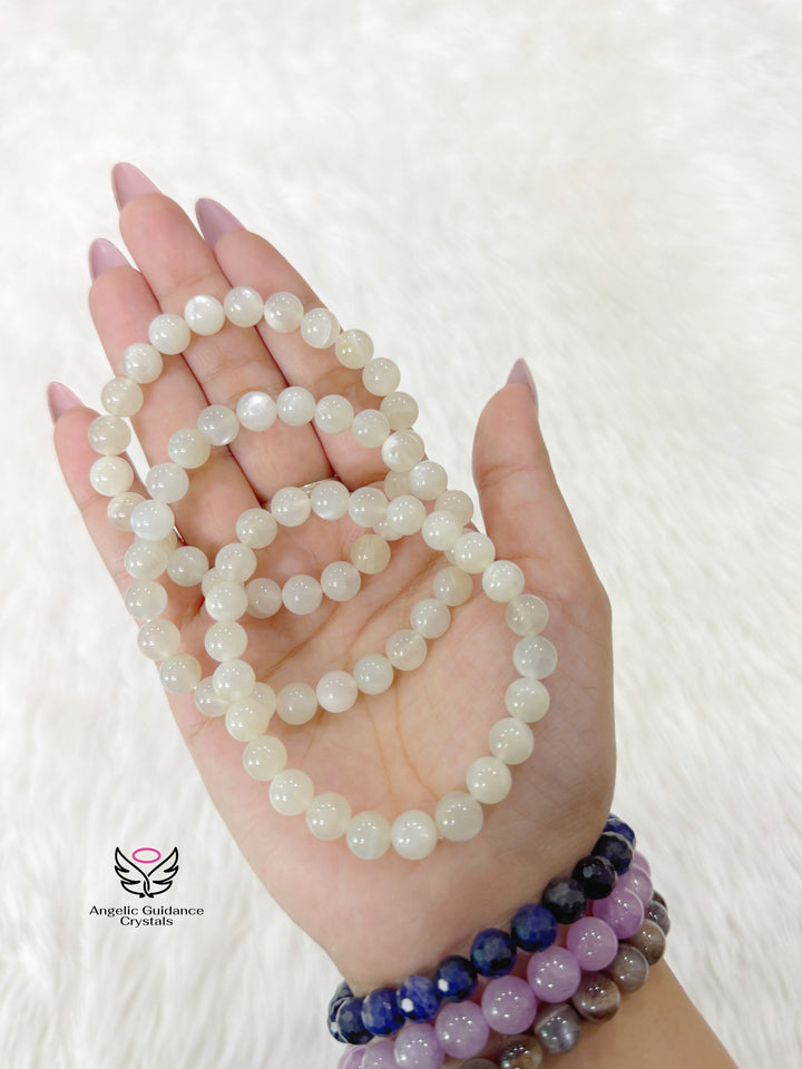 White Moonstone Bracelet 8mm Aaa