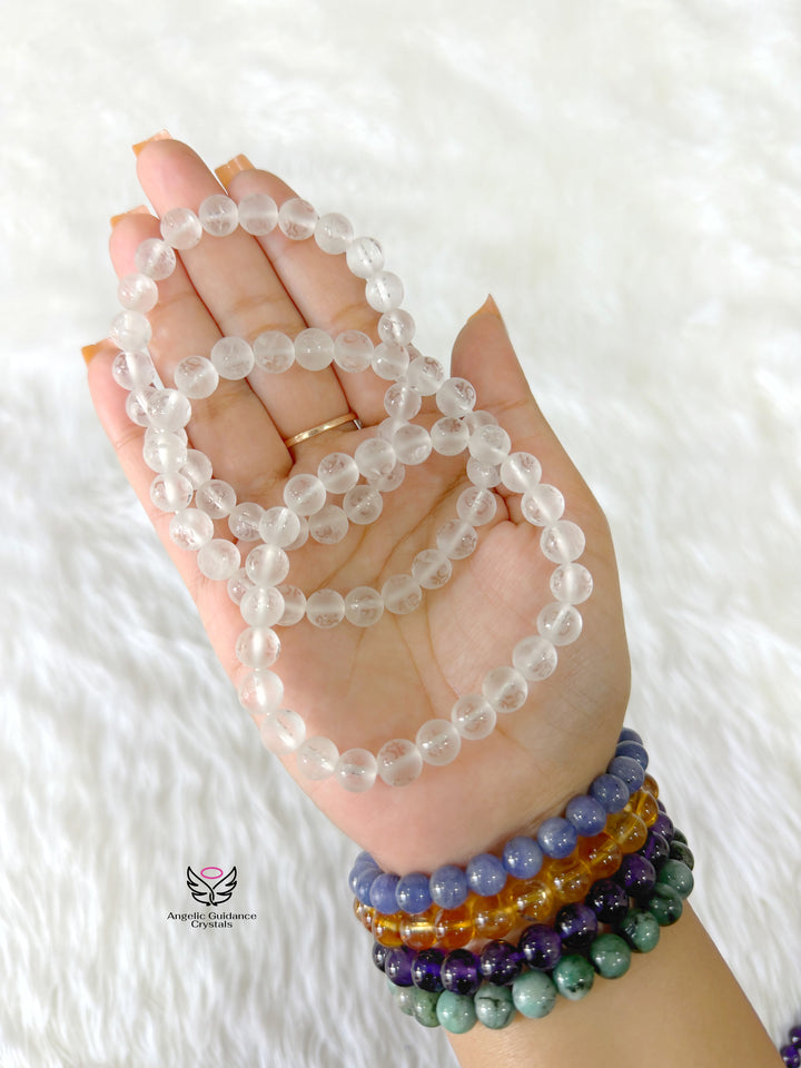 Clear Quartz OM Engraved Bracelet