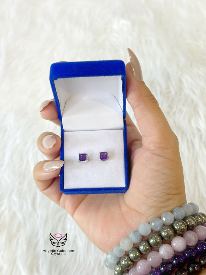 Amethyst Silver Earrings Square