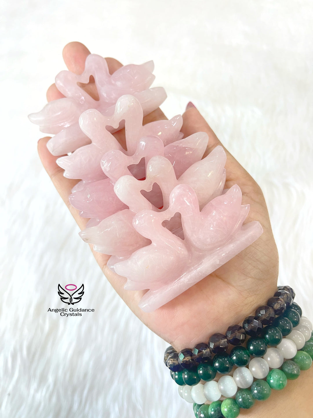 Rose Quartz Mandarine Duck Pair Small