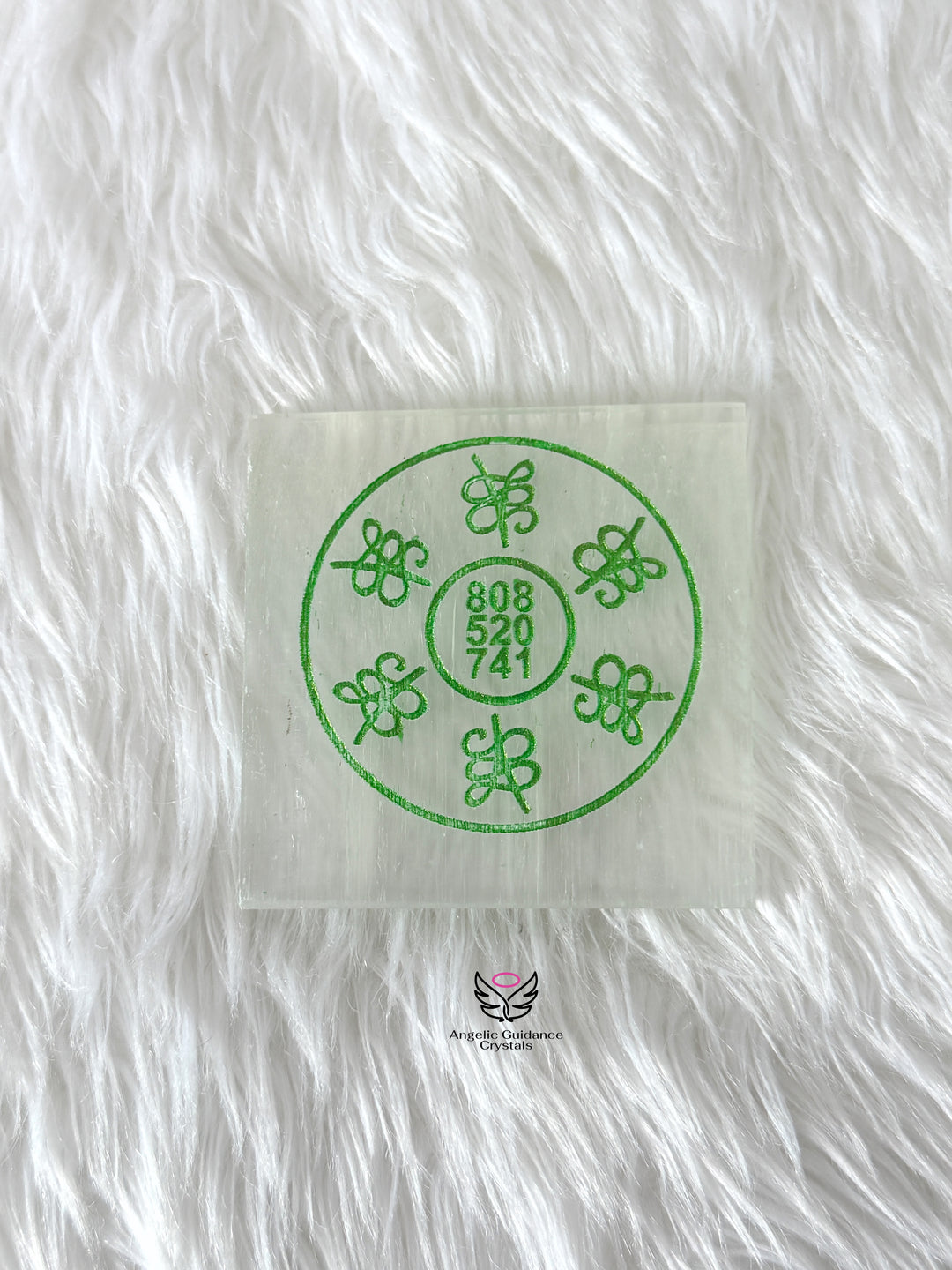 Selenite Zibu Symbol Engraved Coaster Medium