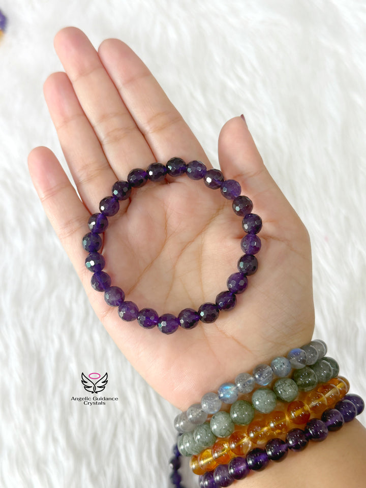 Amethyst Faceted Bracelet AAA 8mm Dark