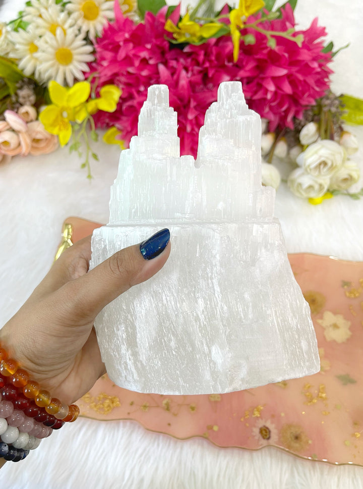 Selenite Iceberg Twin Tower Lamp