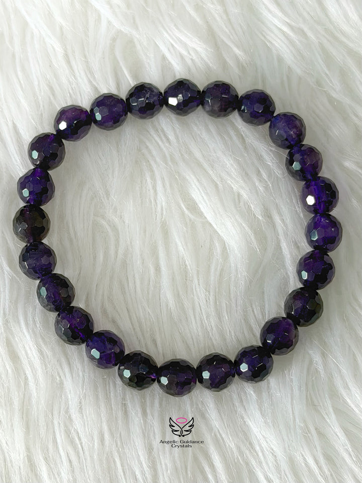 Amethyst Faceted Bracelet AAA 8mm Dark