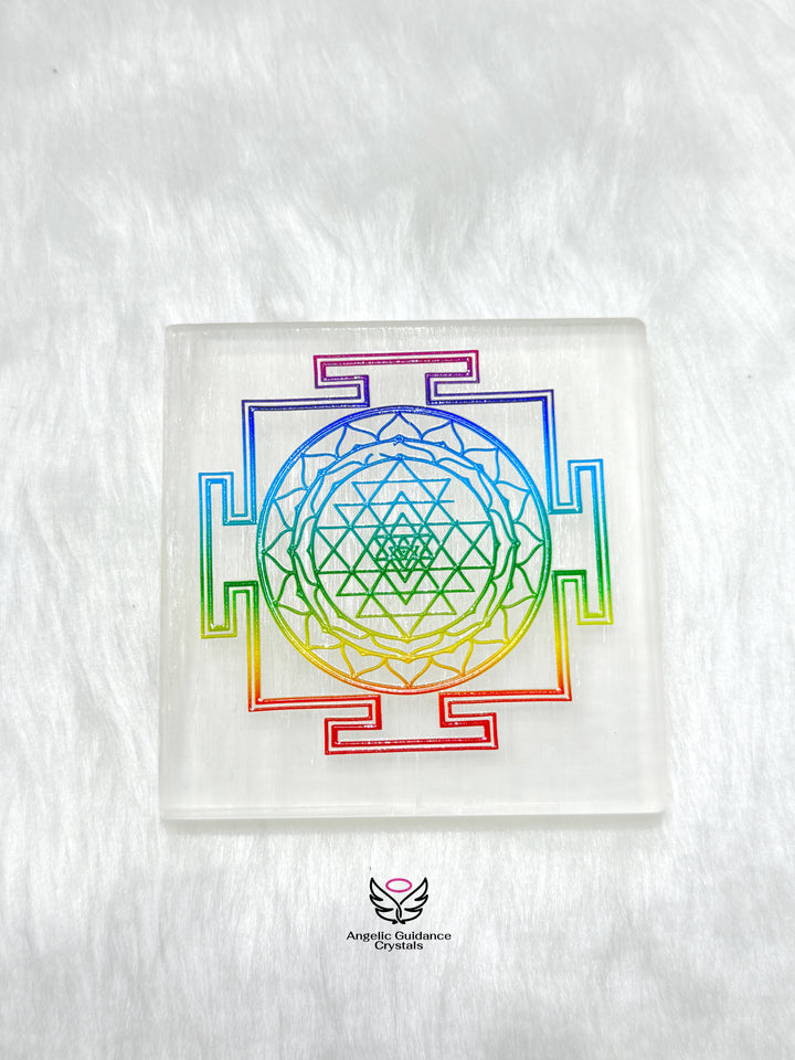 Selenite Shree Yantra Coaster Medium