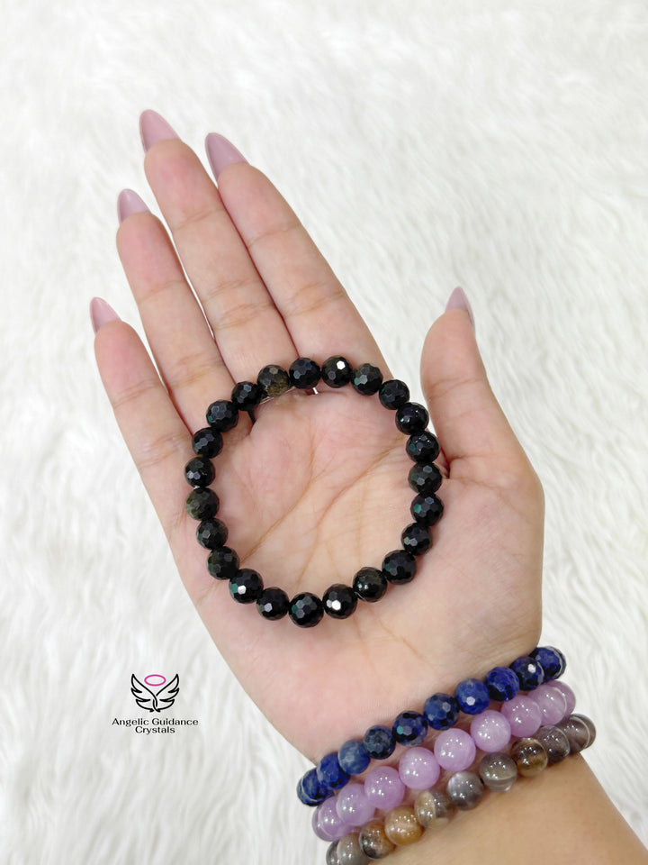 Black Golden Obsidian Faceted Bracelet 8mm