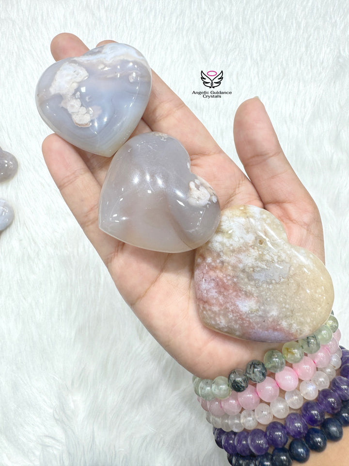 Agate Flower Heart PalmStone