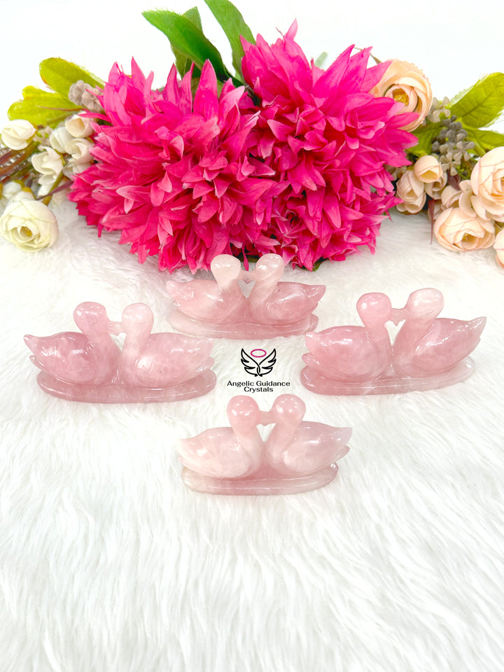 Rose Quartz Mandarine Duck Pair Medium