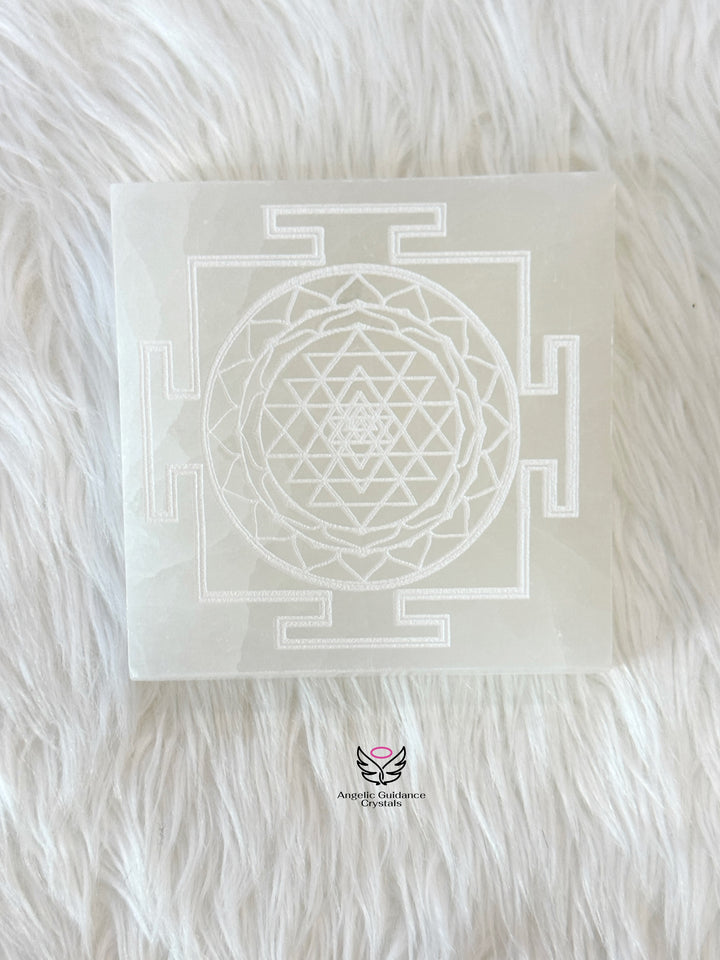 Selenite Shree yantra Coaster Medium