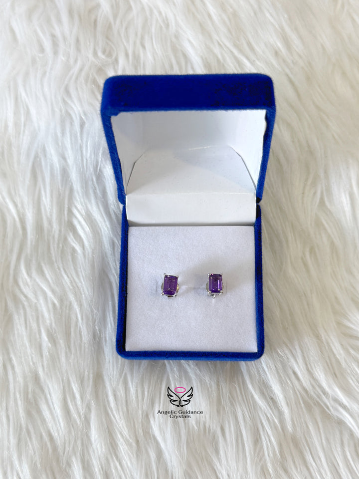 Amethyst Silver Earrings Rectangle