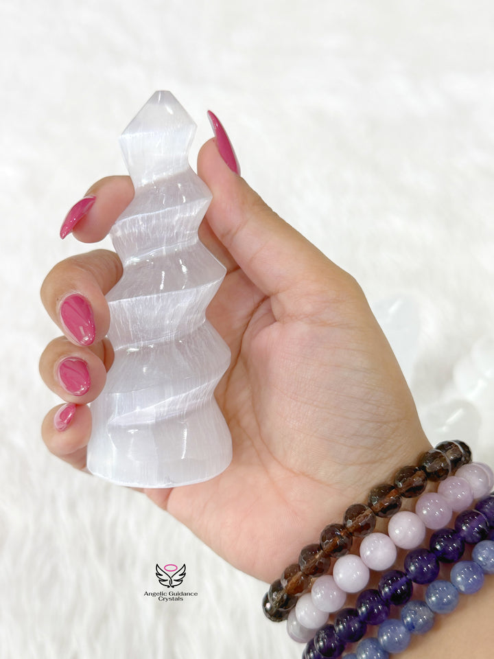 Selenite Spiral Tower Medium