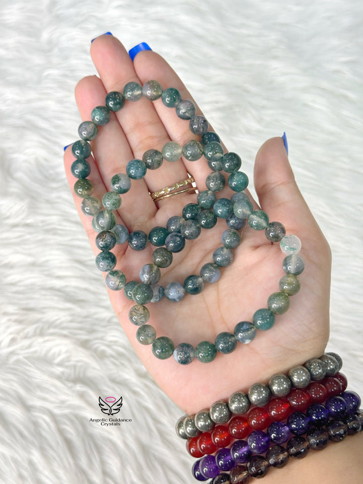 Moss Agate Bracelet 8mm Aaa