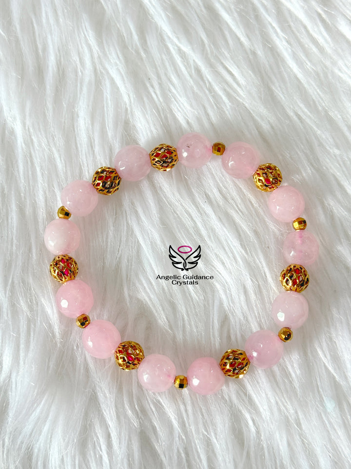 Rose Quartz Faceted Bracelet With Charms