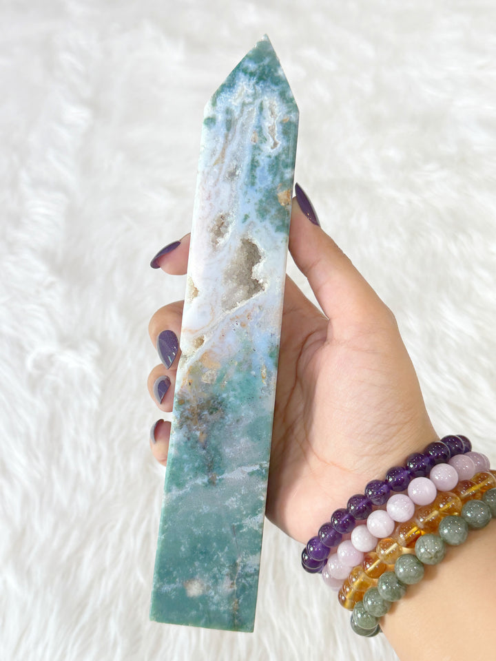 Moss Agate Druzy Tower 5