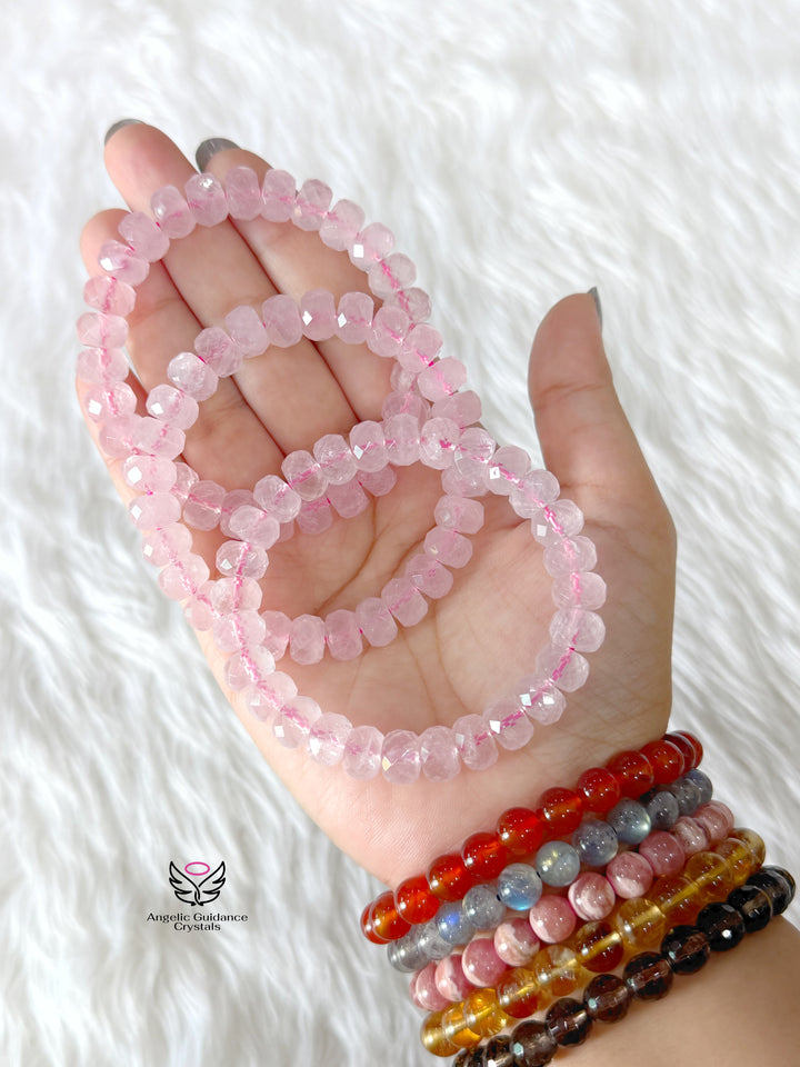 Rose Quartz Rondelle Bracelet 10mm