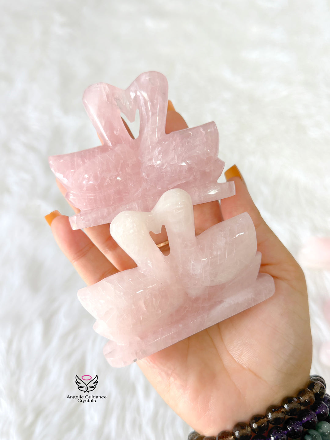 Rose Quartz Mandarine Duck Pair Medium