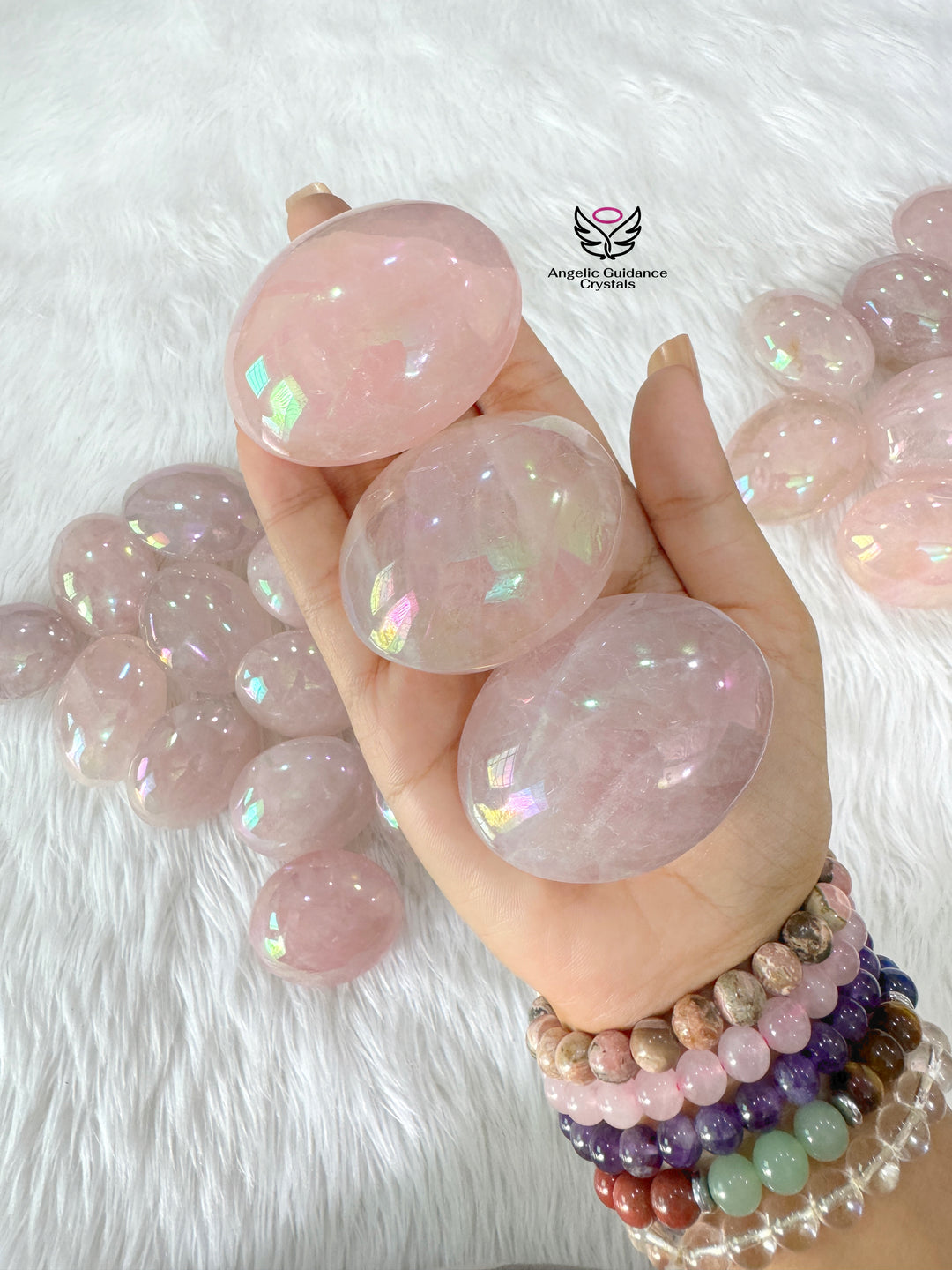 Rose Quartz Aura Palm Stone