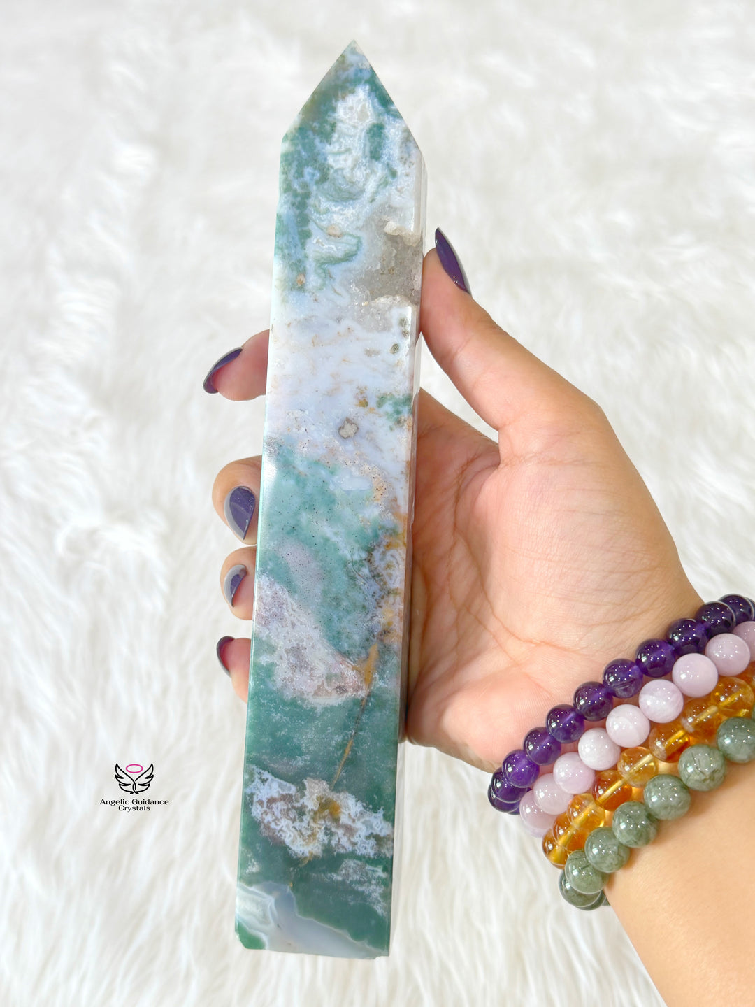Moss Agate Druzy Tower 5