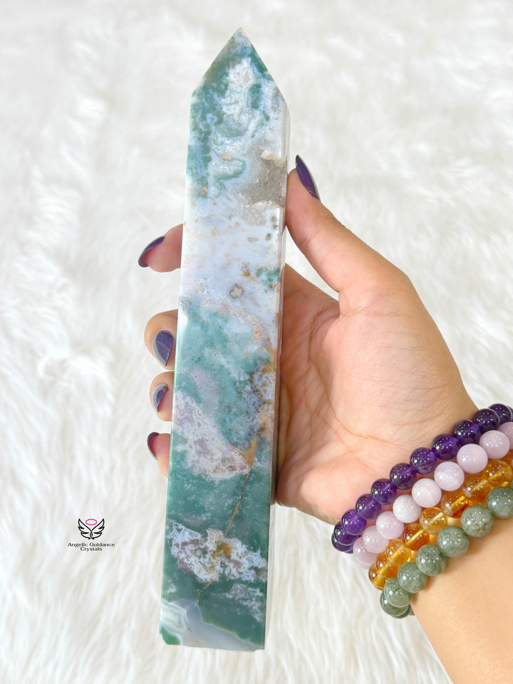 Moss Agate Druzy Tower 5