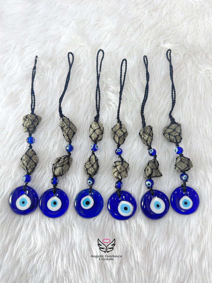 Pyrite Double Evil Eye Hanging