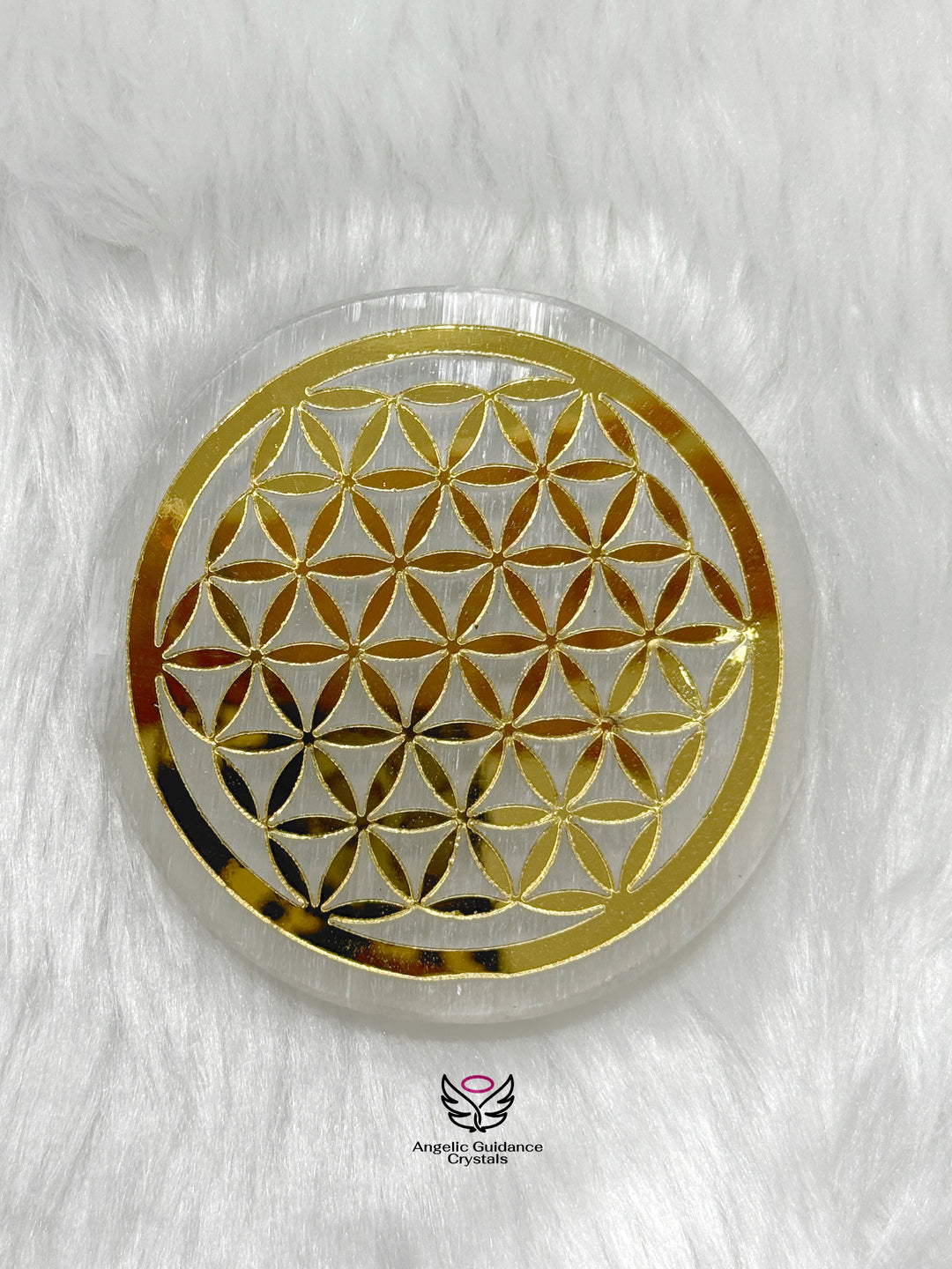 Selenite Flower Of Life Coaster Medium