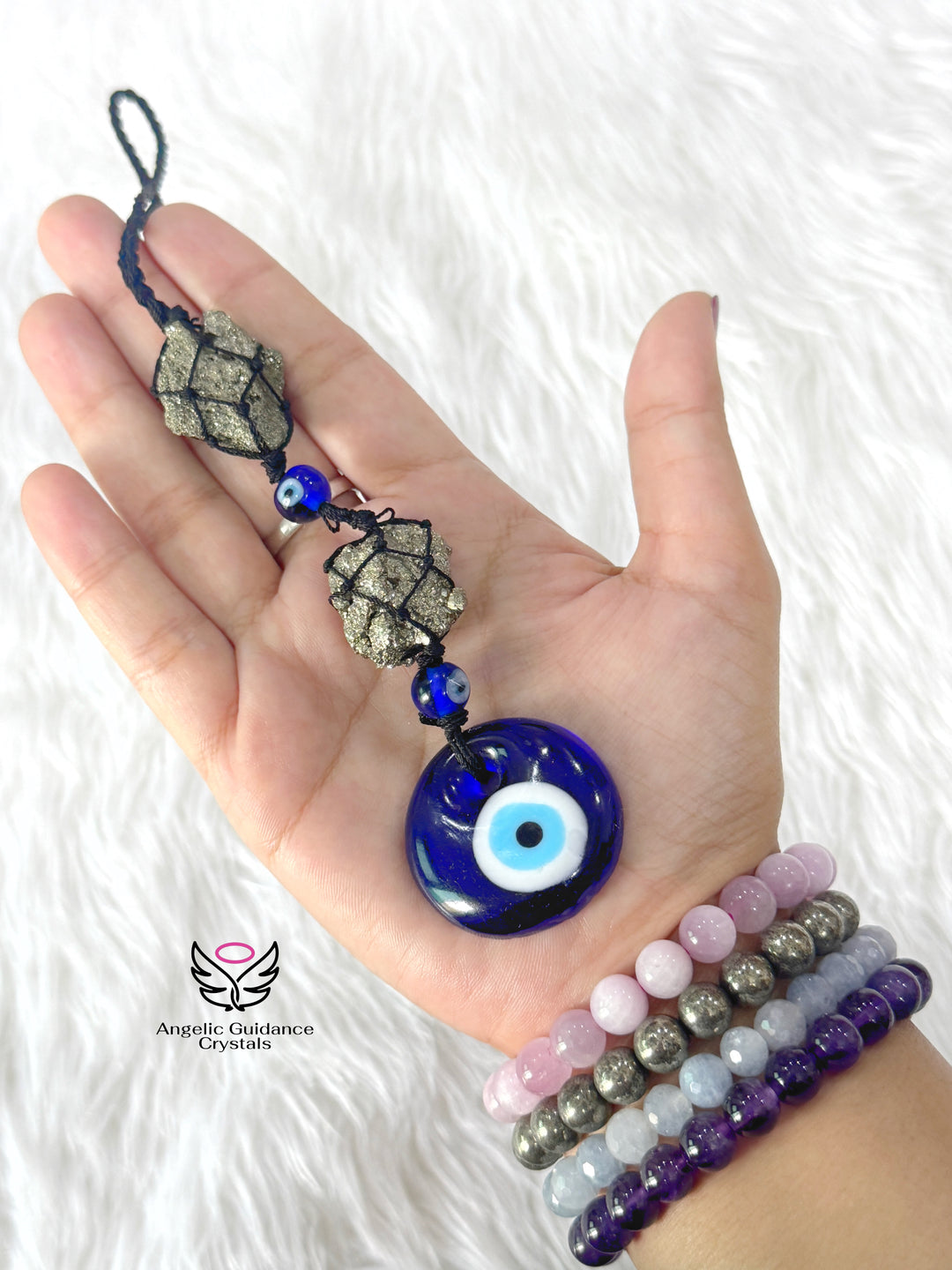 Pyrite Double Evil Eye Hanging