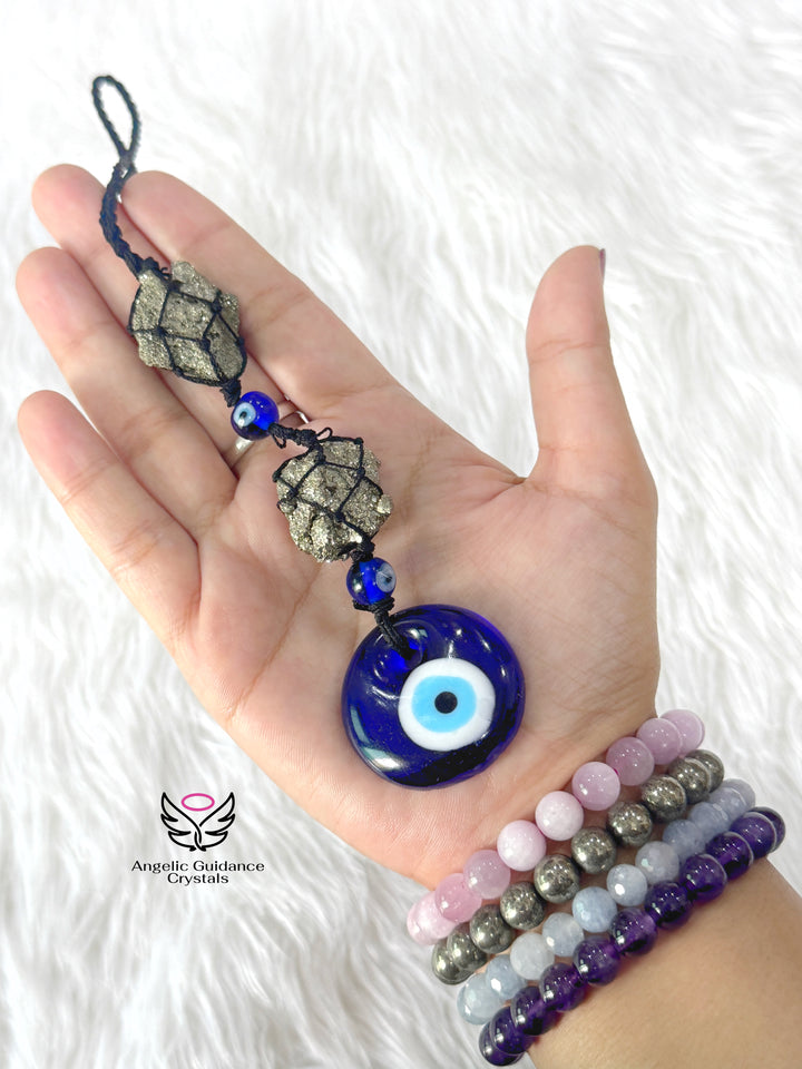 Pyrite Double Evil Eye Hanging